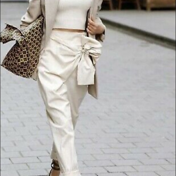 Zara asymmetrical beige pants bow waist - Picture 2 of 6